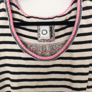 Anthropologie soft tee, woven back braided trim